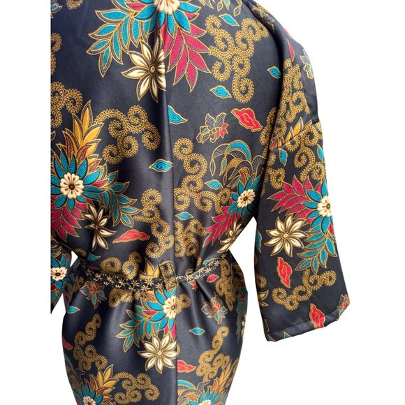 Kimono Silk Robe With Colorful Floral Pattern Belt Womens One Size Fits Most Mad - Picture 7 of 7